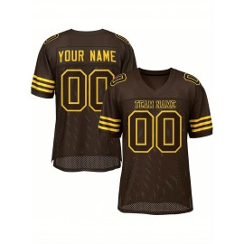 Customizable Football Jersey - Personalized Team Name & Number, Breathable Mesh Back, V-Neck Design, Unisex for Men & Women, Outdoor Sports, Summer Activewear, Custom Football Jersey