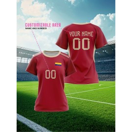 Customizable Women'S Soccer Jersey - Personalized Name & Number, Red Camo Design, Soft Fabric, Round Neck, Summer Sports & Casual Wear, Soccer Accessories