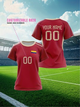 Customizable Women'S Soccer Jersey - Personalized Name & Number, Red Camo Design, Soft Fabric, Round Neck, Summer Sports & Casual Wear, Soccer Accessories