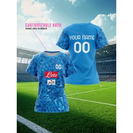 Customizable Women'S Plus Size Football Jersey - Personalized Team Name & Number, Breathable Outdoor Sports Shirt with Vibrant Blue & Pink Geometric Design, Perfect for Soccer Fans, Soccer Fan Apparel | Vibrant Jersey Design | Durable Fabric Shirt