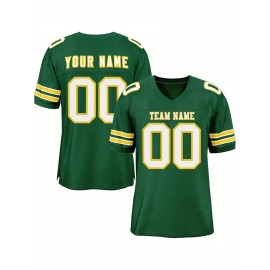 Customizable Football Jersey - Personalized Name & Number, V-Neck, Short Sleeve, Breathable Mesh Fabric, Team Colors with Bold 